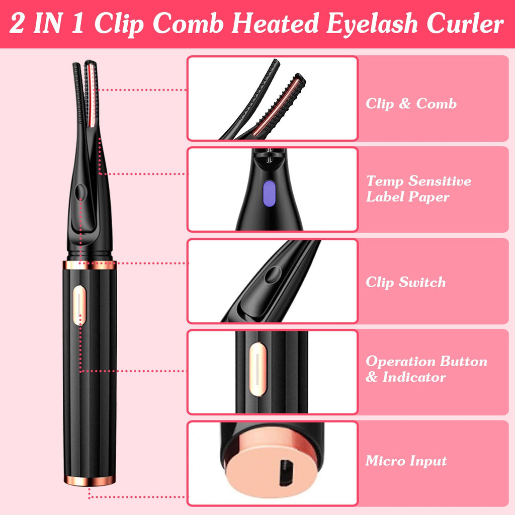 2 In 1 Clip Comb Heated Eyelash Curler Electric Mini Lash Curler