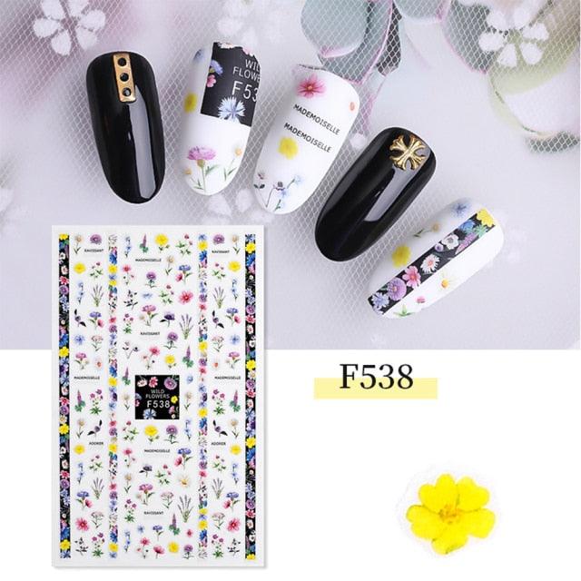5D Embossed Nail Sticker Colorful Flower With Textured Water Slider Water Decal Nail