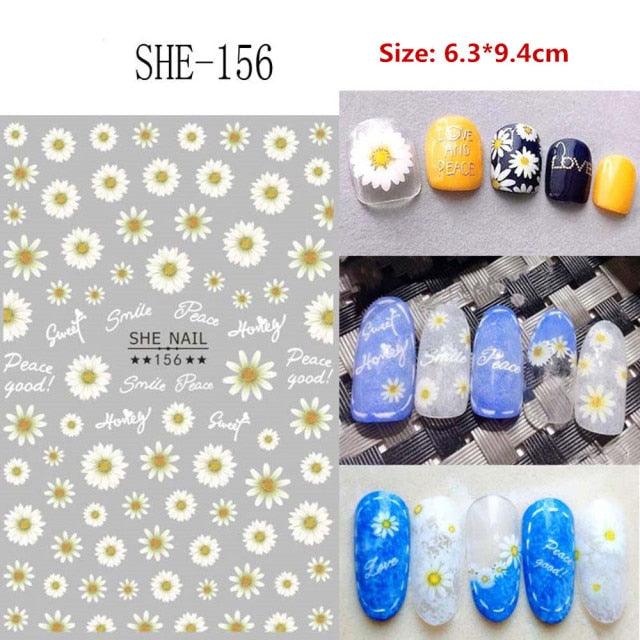 5D Embossed Nail Sticker Colorful Flower With Textured Water Slider Water Decal Nail
