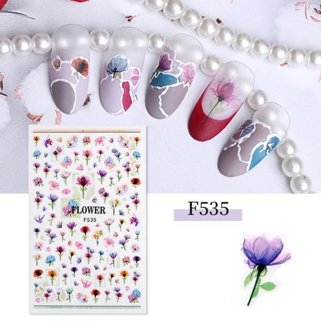 5D Embossed Nail Sticker Colorful Flower With Textured Water Slider Water Decal Nail