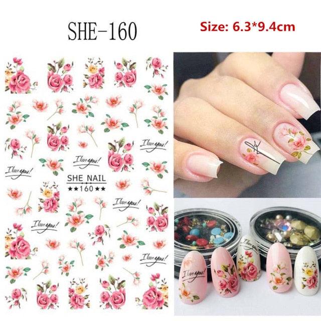 5D Embossed Nail Sticker Colorful Flower With Textured Water Slider Water Decal Nail