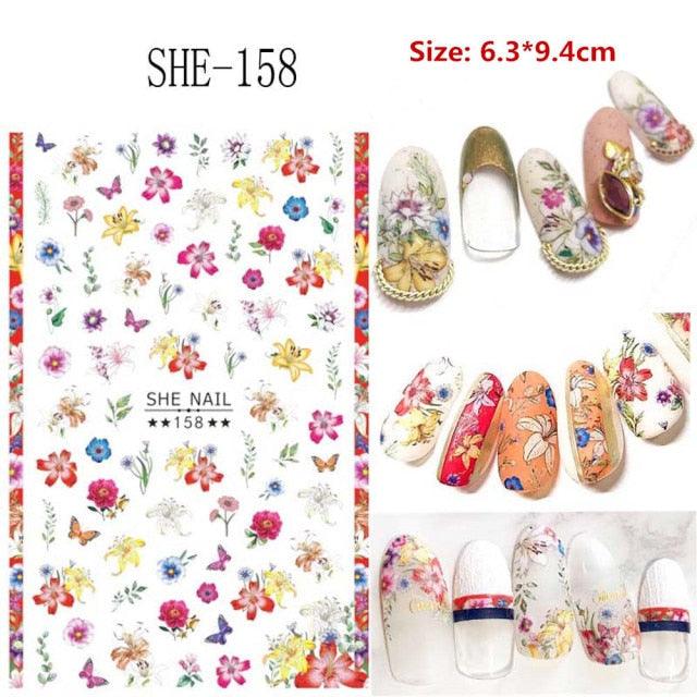 5D Embossed Nail Sticker Colorful Flower With Textured Water Slider Water Decal Nail