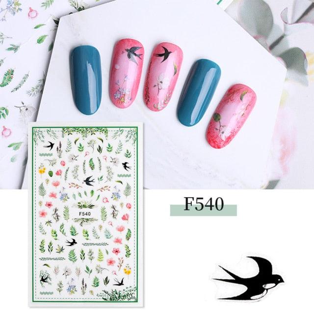 5D Embossed Nail Sticker Colorful Flower With Textured Water Slider Water Decal Nail