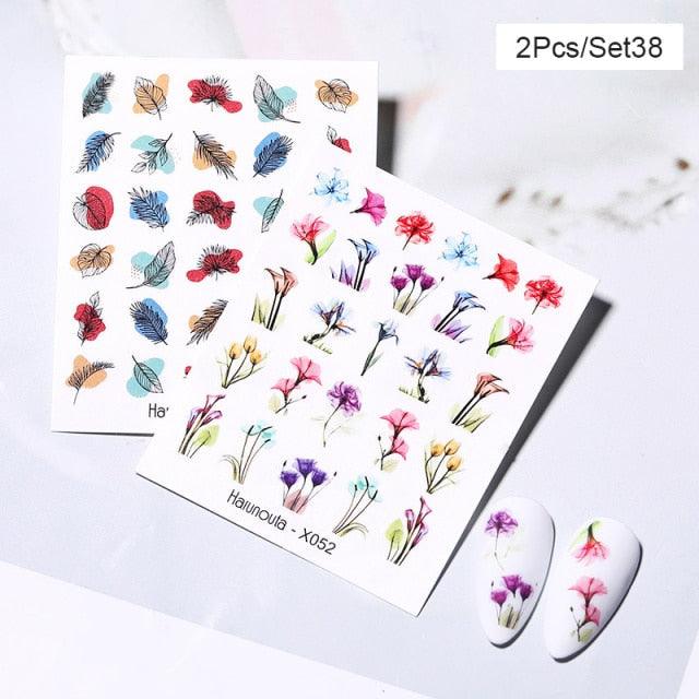 Abstract Lady Face Water Decals Fruit Flower Nail Stickers
