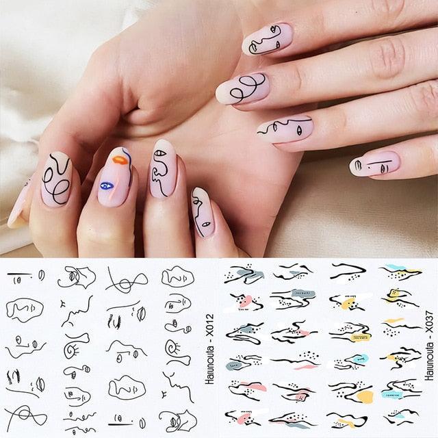 Abstract Lady Face Water Decals Fruit Flower Nail Stickers