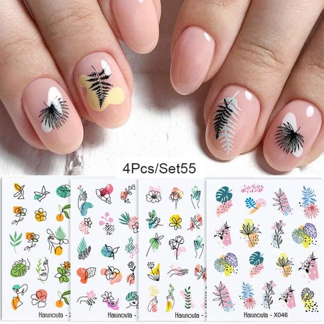 Abstract Lady Face Water Decals Fruit Flower Nail Stickers
