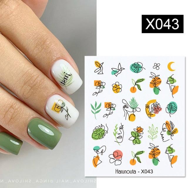 Abstract Lady Face Water Decals Fruit Flower Nail Stickers