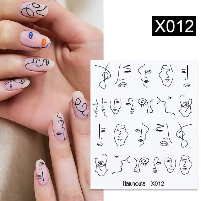 Abstract Lady Face Water Decals Fruit Flower Nail Stickers