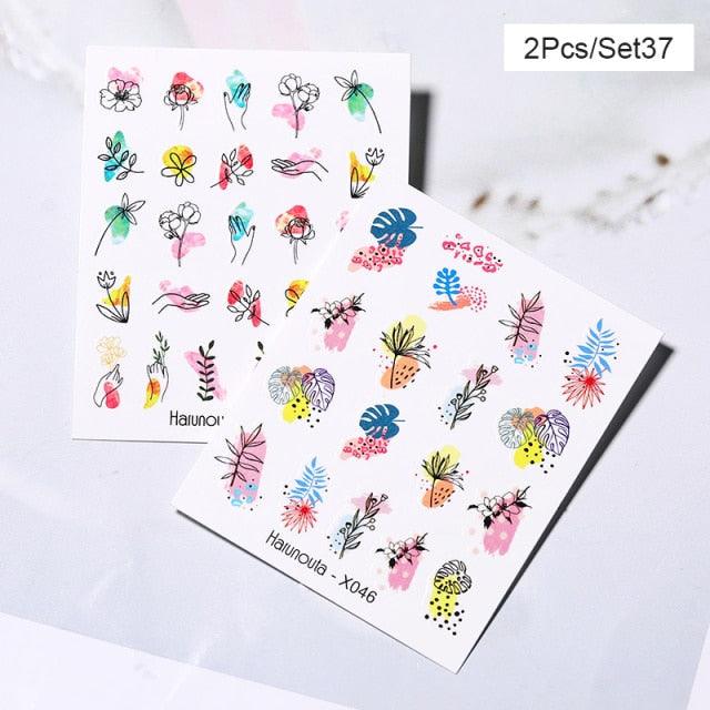 Abstract Lady Face Water Decals Fruit Flower Nail Stickers
