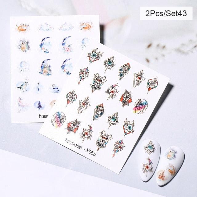 Abstract Lady Face Water Decals Fruit Flower Nail Stickers