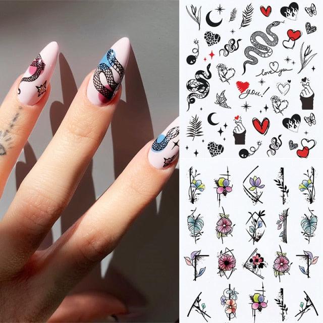 Abstract Lady Face Water Decals Fruit Flower Nail Stickers