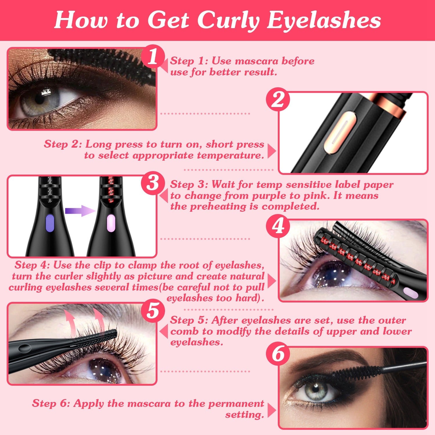 2 In 1 Clip Comb Heated Eyelash Curler Electric Mini Lash Curler