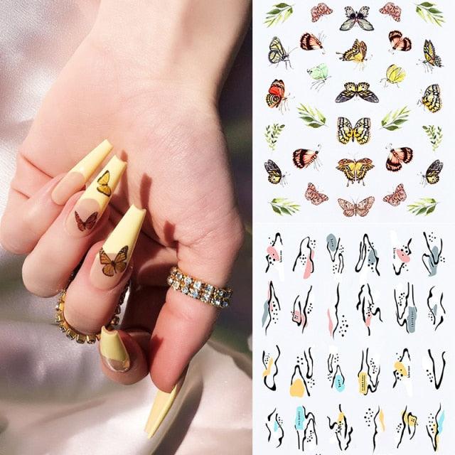 Abstract Lady Face Water Decals Fruit Flower Nail Stickers