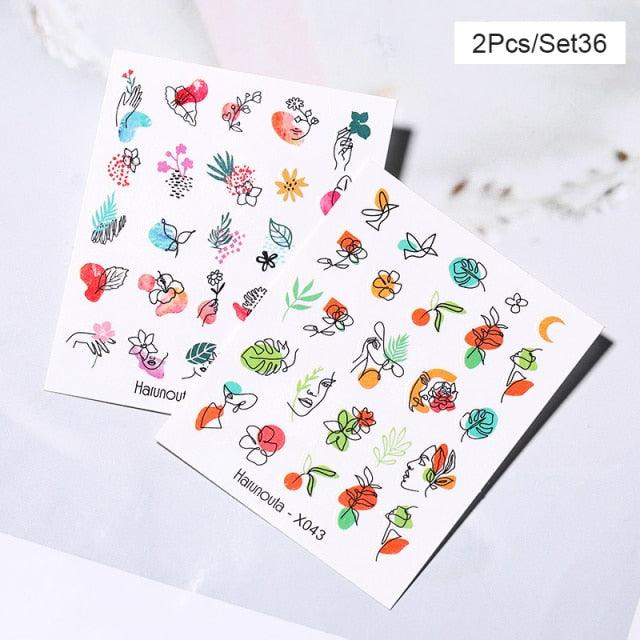 Abstract Lady Face Water Decals Fruit Flower Nail Stickers