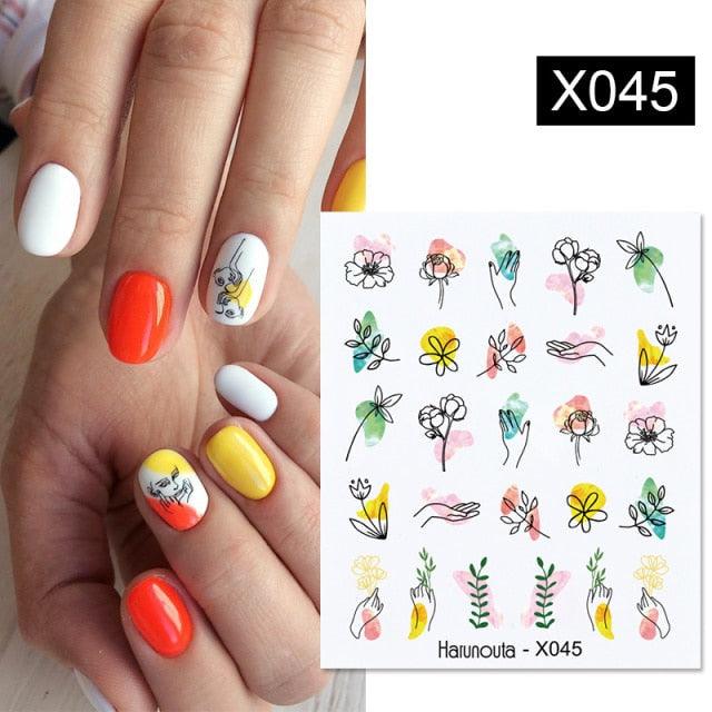 Abstract Lady Face Water Decals Fruit Flower Nail Stickers
