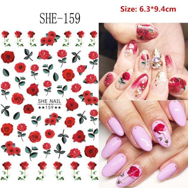 5D Embossed Nail Sticker Colorful Flower With Textured Water Slider Water Decal Nail