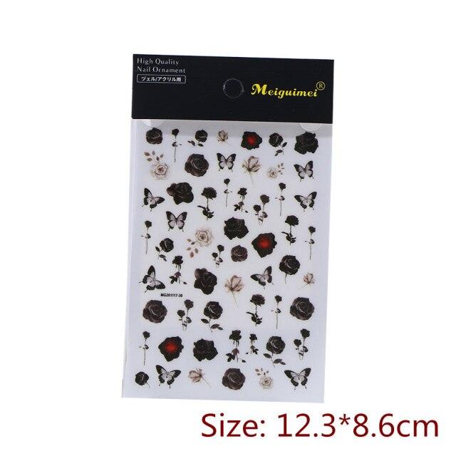 5D Embossed Nail Sticker Colorful Flower With Textured Water Slider Water Decal Nail