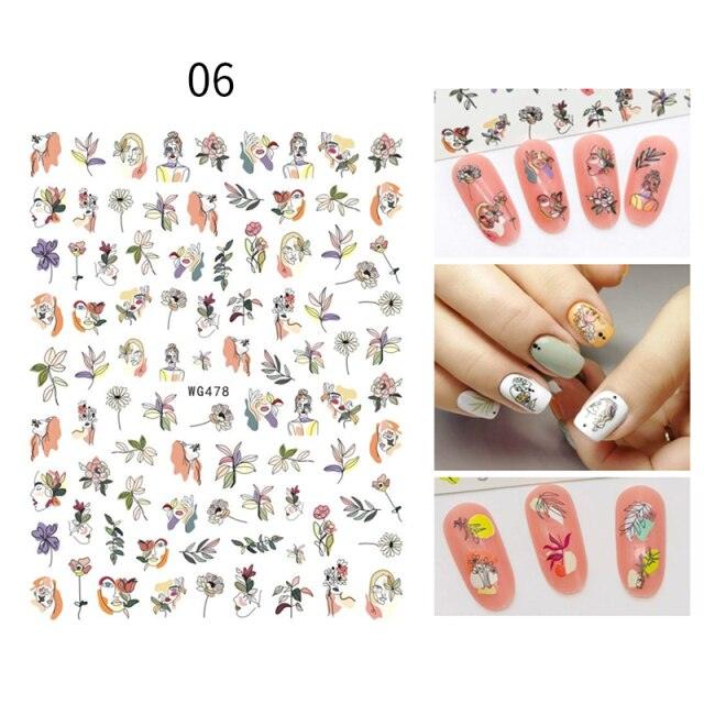 3D Nail Stickers Character Image Decals Slider Valentine Black White Nail Art Decoration