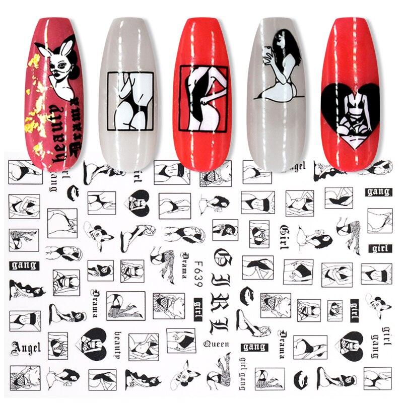 3D Nail Stickers Character Image Decals Slider Valentine Black White Nail Art Decoration