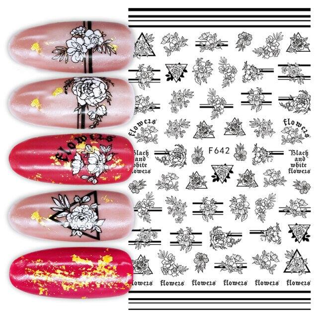 3D Nail Stickers Character Image Decals Slider Valentine Black White Nail Art Decoration