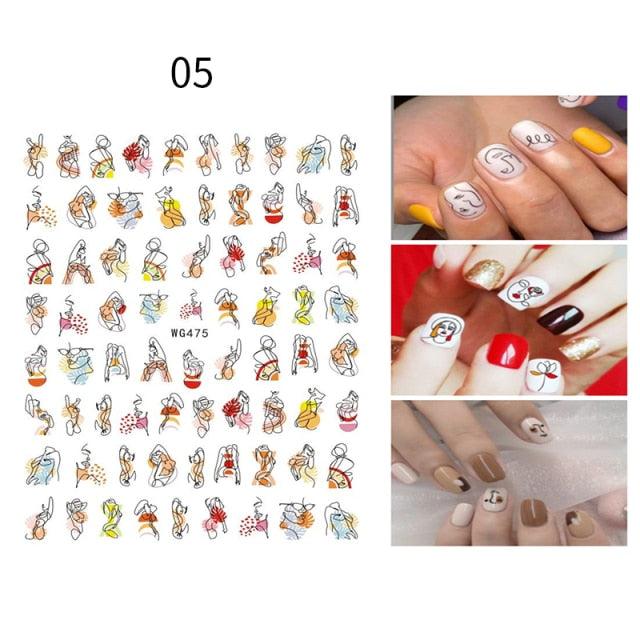 3D Nail Stickers Character Image Decals Slider Valentine Black White Nail Art Decoration
