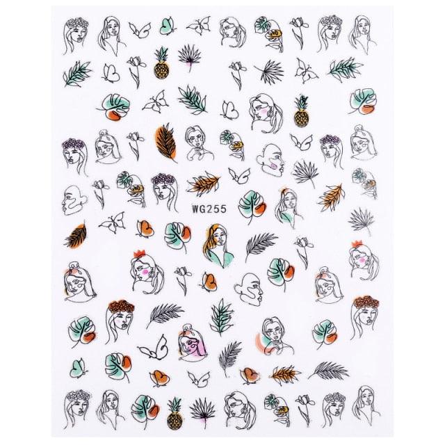 3D Nail Stickers Character Image Decals Slider Valentine Black White Nail Art Decoration
