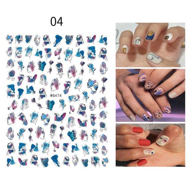 3D Nail Stickers Character Image Decals Slider Valentine Black White Nail Art Decoration