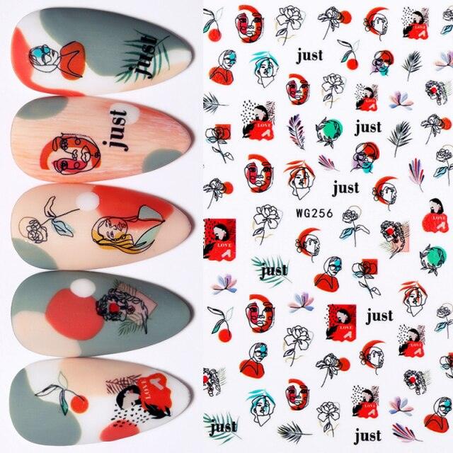 3D Nail Stickers Character Image Decals Slider Valentine Black White Nail Art Decoration