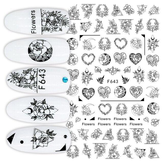 3D Nail Stickers Character Image Decals Slider Valentine Black White Nail Art Decoration