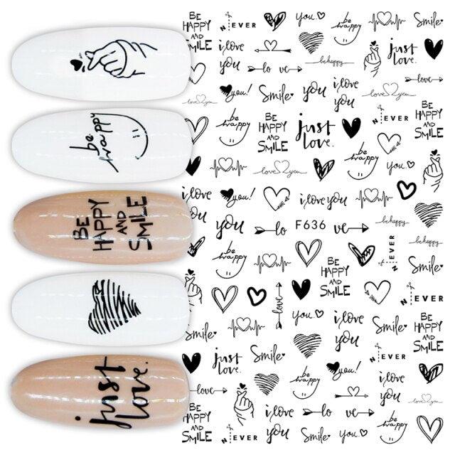 3D Nail Stickers Character Image Decals Slider Valentine Black White Nail Art Decoration