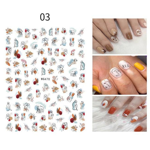 3D Nail Stickers Character Image Decals Slider Valentine Black White Nail Art Decoration